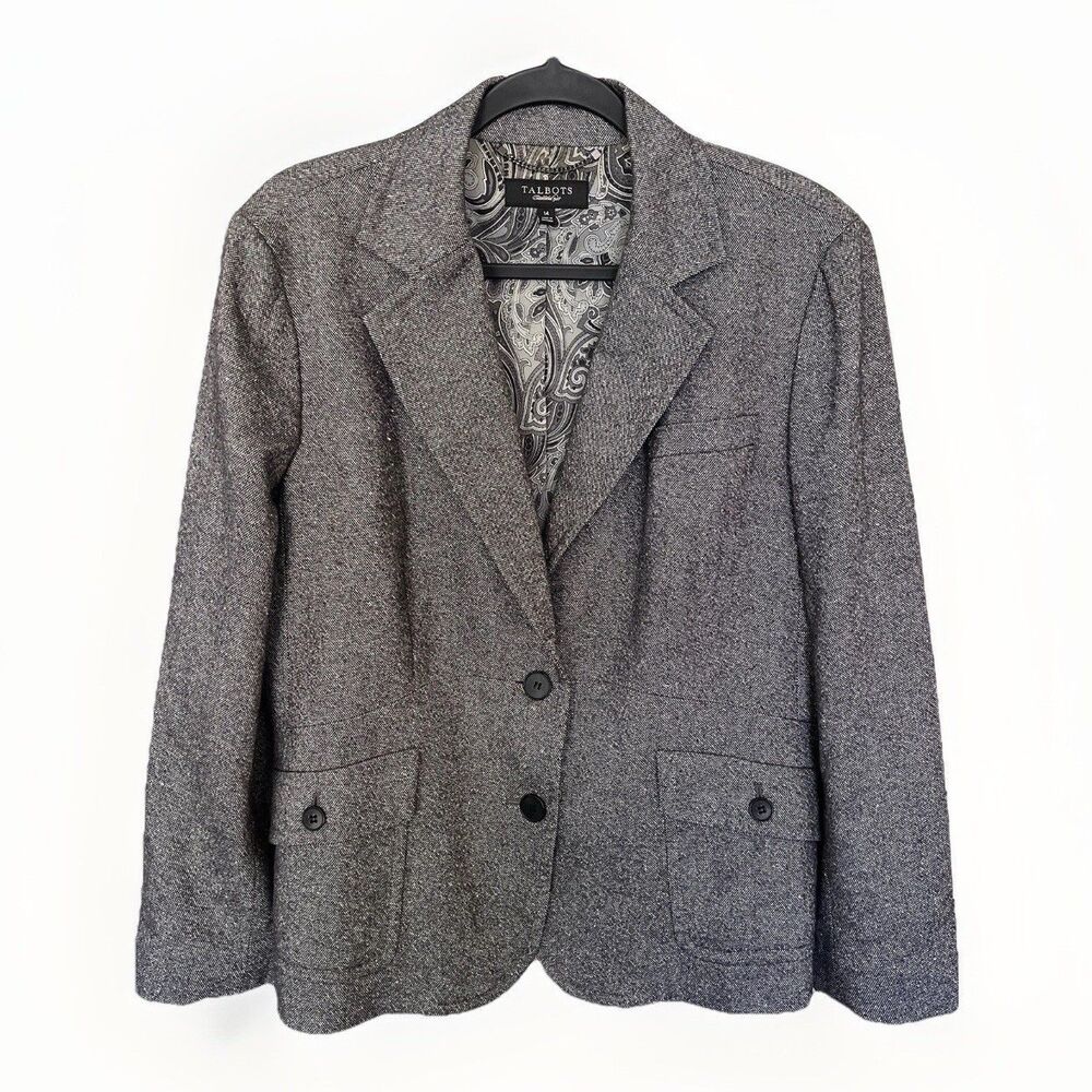 Talbots Women's Gray Wool blend blazer size 14 Paisley